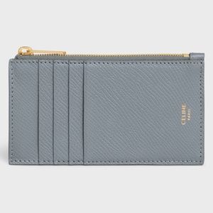 Celine ZIPPED COMPACT CARD HOLDER ESSENTIALS IN GRAINED CALFSKIN BLUE GREY